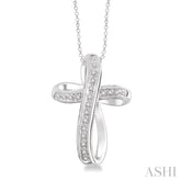 1/10 ctw Single Cut Diamond Cross Pendant in Sterling Silver with Chain